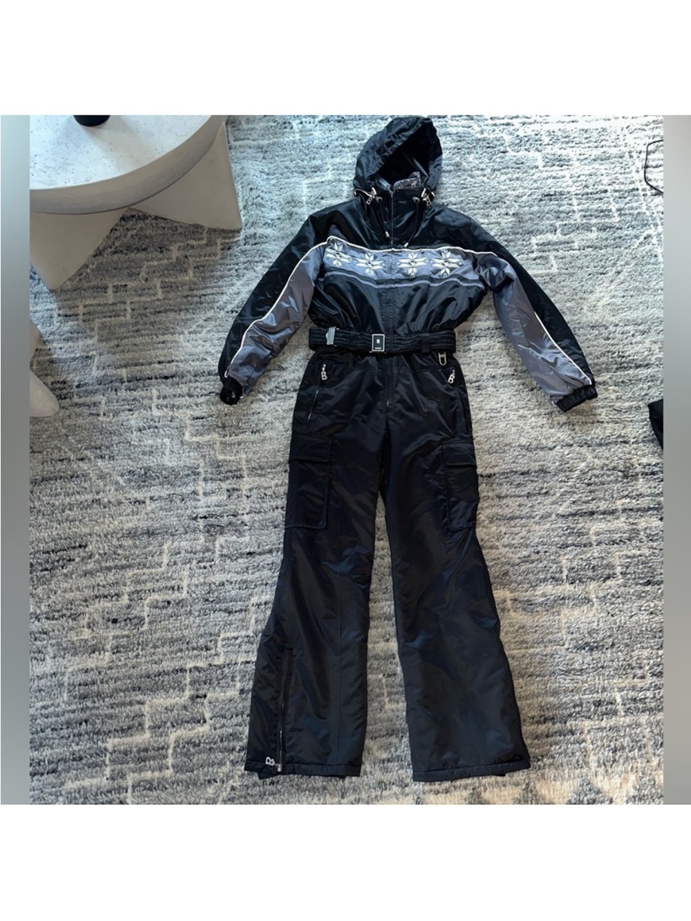 Bogner vintage Women's Black Snow Ski One-Piece Suit with Hood XS
